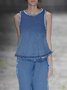 Sleeveless Crew Neck Casual Denim Top