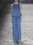 Sleeveless Crew Neck Casual Denim Top