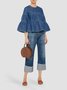 Three Quarter Crew Neck Casual Denim Top
