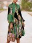 Long sleeve Loose Geometric Stand Collar Urban Dress