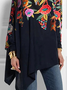 High Elasticity Floral Loose Long Sleeve Turtleneck Urban Shirt