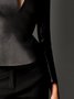 Plain Regular Fit Urban Long Sleeve V Neck Leather Top