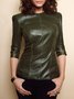 Urban Crew Neck Regular Fit Plain PU Leather Top