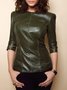 Urban Crew Neck Regular Fit Plain PU Leather Top
