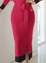 High Elasticity Elegant Color Block Long Sleeve Sweater Midi Dress With Belt