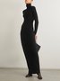 Urban Turtleneck Plain Long Sleeve Maxi Dress With No Belt