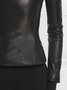 Urban Cross Neck Plain Long Sleeve Leather Top