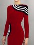 Color Block Tight Elegant Boat Neck Midi Dress With No Belt