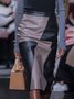 Regular Fit Color Block Urban Leather Midi Skirt