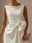 Urban Crew Neck Bow Plain Dress For Women