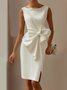 Urban Crew Neck Bow Plain Dress For Women