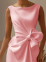 Urban Crew Neck Bow Plain Dress For Women