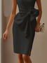 Urban Crew Neck Bow Plain Dress For Women