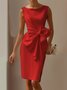 Urban Crew Neck Bow Plain Dress For Women