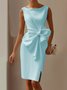 Urban Crew Neck Bow Plain Dress For Women