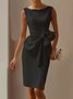 Urban Crew Neck Bow Plain Dress For Women