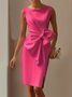 Urban Crew Neck Bow Plain Dress For Women