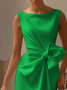 Urban Crew Neck Bow Plain Dress For Women