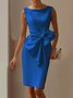 Urban Crew Neck Bow Plain Dress For Women