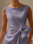 Urban Crew Neck Bow Plain Dress For Women