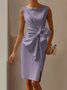 Urban Crew Neck Bow Plain Dress For Women