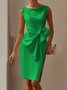 Urban Crew Neck Bow Plain Dress For Women