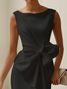 Urban Crew Neck Bow Plain Dress For Women