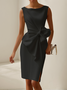Urban Crew Neck Bow Plain Dress For Women