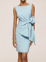 Urban Crew Neck Bow Plain Dress For Women
