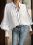 Loose Urban Color Block Long sleeve Stand Collar Blouse