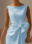 Urban Crew Neck Bow Plain Dress For Women