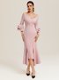 Pink Short Sleeve V Neck Regular Fit Ruched Maxi Elegant Dress For Summer