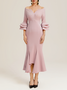 Pink Short Sleeve V Neck Regular Fit Ruched Maxi Elegant Dress For Summer