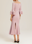 Pink Short Sleeve V Neck Regular Fit Ruched Maxi Elegant Dress For Summer