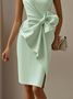 Urban Crew Neck Bow Plain Dress For Women