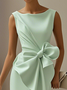 Urban Crew Neck Bow Plain Dress For Women