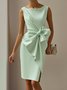 Urban Crew Neck Bow Plain Dress For Women