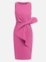 Urban Crew Neck Bow Plain Dress For Women