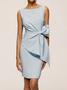 Urban Crew Neck Bow Plain Dress For Women