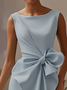 Urban Crew Neck Bow Plain Dress For Women