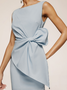 Urban Crew Neck Bow Plain Dress For Women
