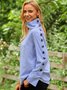 Casual High Neck Striped Long Sleeve Top