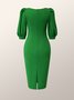 Elegant Skinny Crew Neck Solid Midi Dress