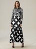 Regular Fit Geometric Shirt Collar Long Sleeve Elegant Maxi Dress