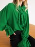 Shirt Collar Elegant  Flouncing  Top