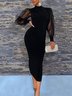 Tight Stand Collar Elegant Plain Long sleeve Dress