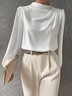 Stand Collar Elegant Plain Regular Fit Blouse