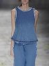 Sleeveless Crew Neck Casual Denim Top