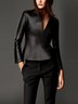 Plain Regular Fit Urban Long Sleeve V Neck Leather Top