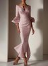 Pink Short Sleeve V Neck Regular Fit Ruched Maxi Elegant Dress For Summer